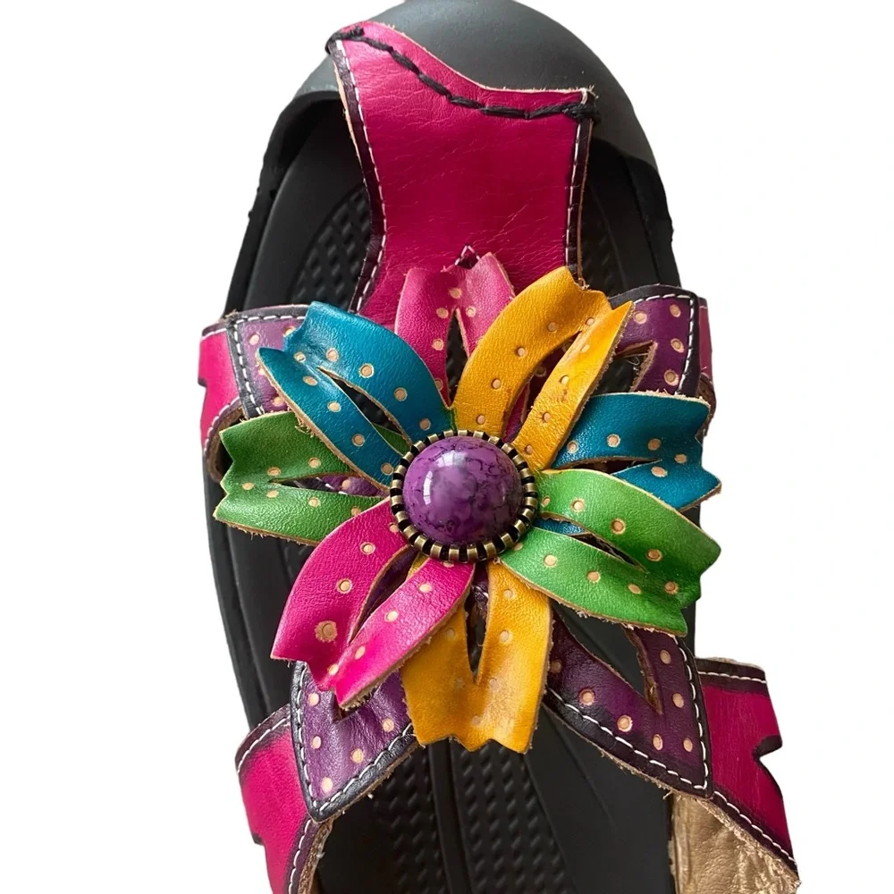 Corkys Elite Floral Leather Mule Close Toed Slide Sandals 7
